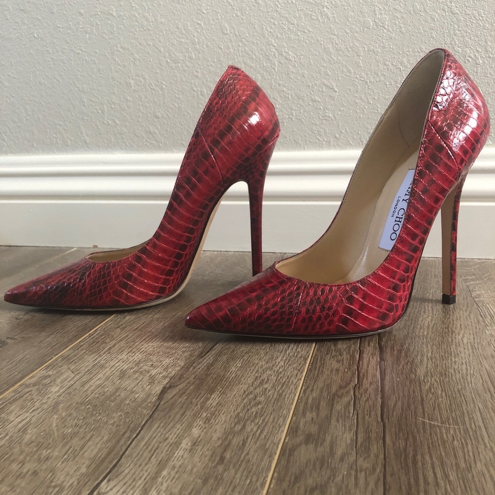 Jimmy Choo red snakeskin pumps